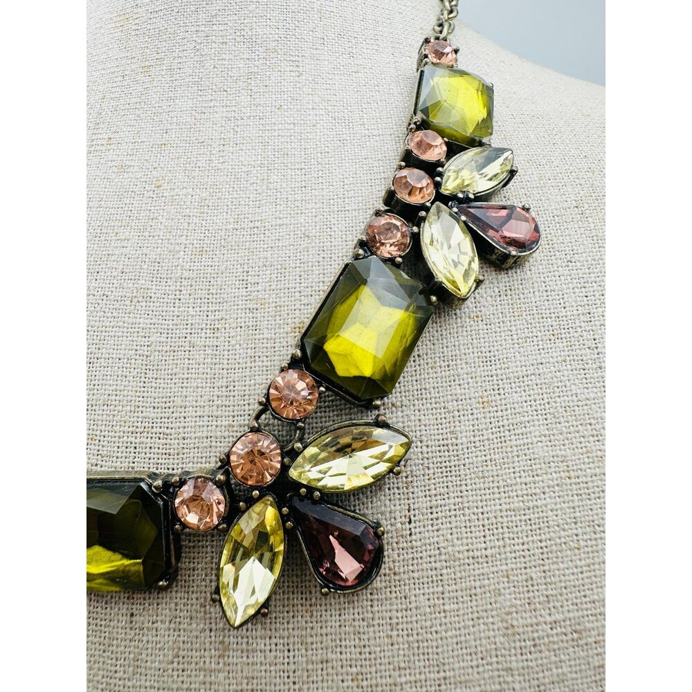 Cookie Lee Green Rhinestone Statement Necklace 21” - image 5